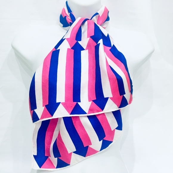 Vintage Silk White Fuchsia & White Printed Scarf - Picture 4 of 7